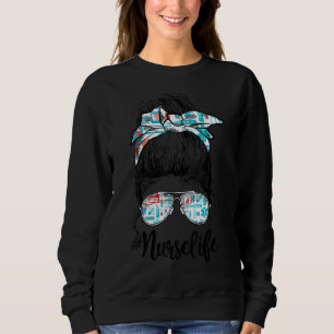 Nurse Messy Bun Nursing Life Rn Lpn Cna Healthcare Sweatshirt