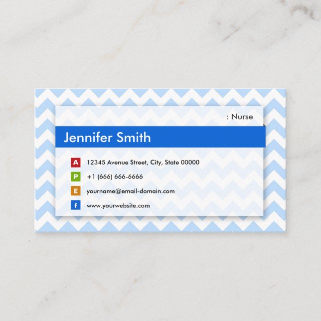 Nurse - Modern Blue Chevron Business Card (Front)