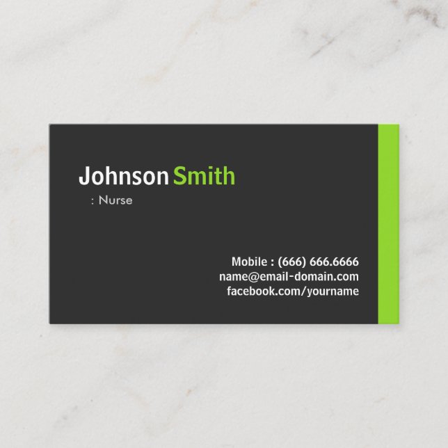Nurse - Modern Minimalist Green Business Card (Front)