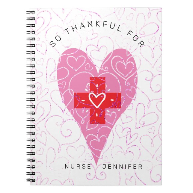 Nurse Monogram Pink Hearts Monogram Name Notebook (Front)