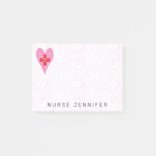 Nurse Monogram Pink Hearts Pattern 4x3 Post-it Notes