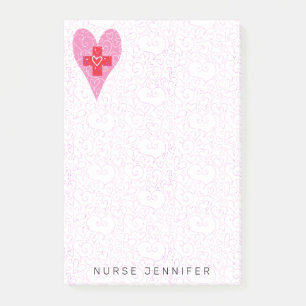 Nurse Monogram Pink Hearts Pattern 4x6 Post-it Notes