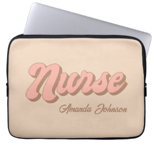 Nurse Name Retro Pink Brown Tan Personalised 13" Laptop Sleeve