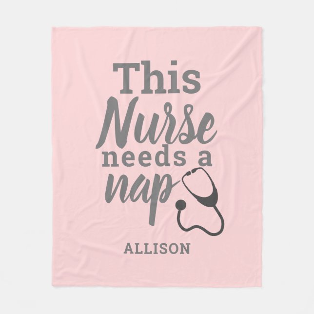 Nurse Needs a Nap Typography Pink Personalised Fleece Blanket (Front)