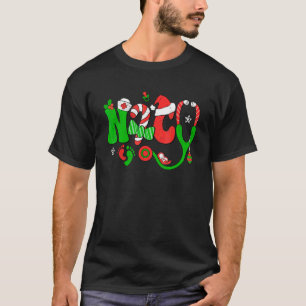 Nurse NICU Christmas Stethoscope Santa Hat Buffalo T-Shirt
