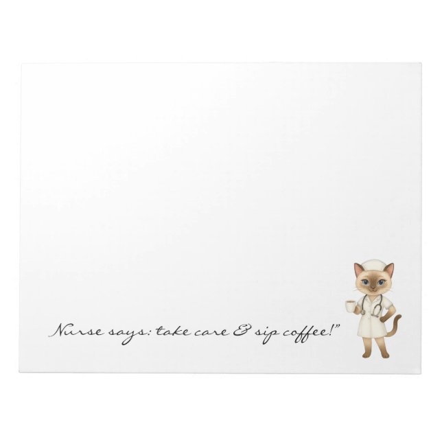 Nurse Notepad with Cute Cat Holding Coffee for Cat (Front)