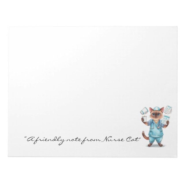 Nurse Notepad with Cute Cat Holding Coffee for Cat (Front)