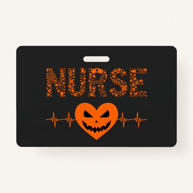 Nurse Nursing Halloween Boo Halloween Orange Ghost ID Badge (Front)