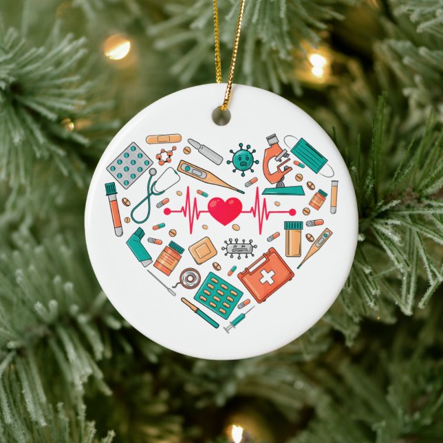 Nurse Nursing Heart Tool Ceramic Ornament (Tree)