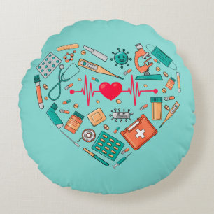 Nurse Nursing Heart Tool Round Cushion