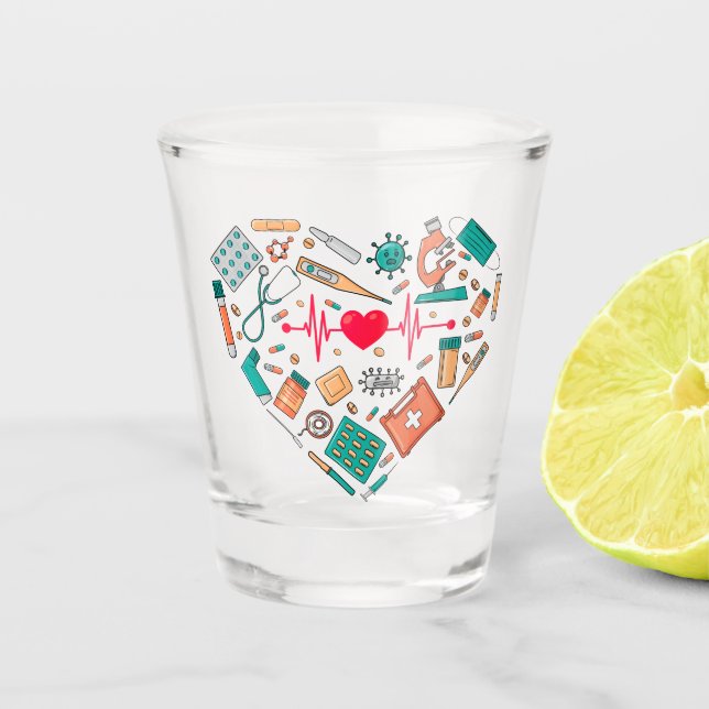 Nurse Nursing Heart Tool Shot Glass (Front)