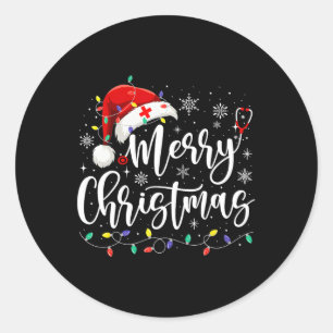 Nurse Nursing Rn Lpn Stethoscope Christmas Lights Classic Round Sticker