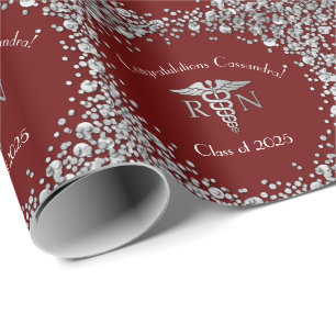 Nurse Nursing School Graduation Maroon Silver Wrapping Paper