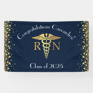 Nurse Nursing School Graduation Navy Blue Gold Banner
