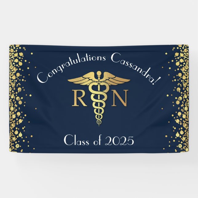 Nurse Nursing School Graduation Navy Blue Gold Banner (Horizontal)