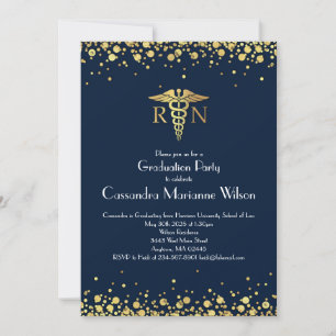 Nurse Nursing School Graduation Navy Blue Gold Invitation