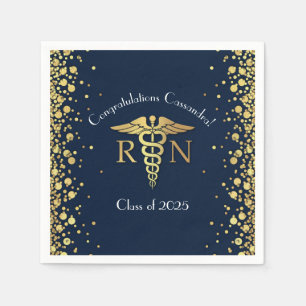 Nurse Nursing School Graduation Navy Blue Gold Napkin