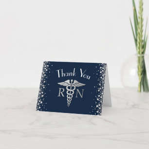 Nurse Nursing School Graduation Navy Blue Silver Thank You Card