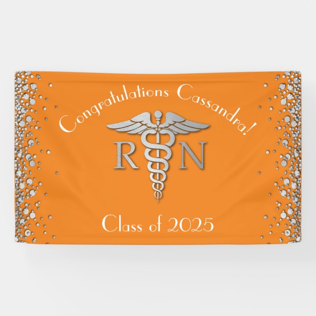 Nurse Nursing School Graduation Orange Silver Banner (Horizontal)