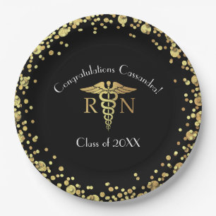 Nurse Nursing School Graduation Party Black Gold Paper Plate