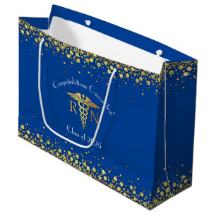 Nurse Nursing School Graduation Party Blue Gold Large Gift Bag