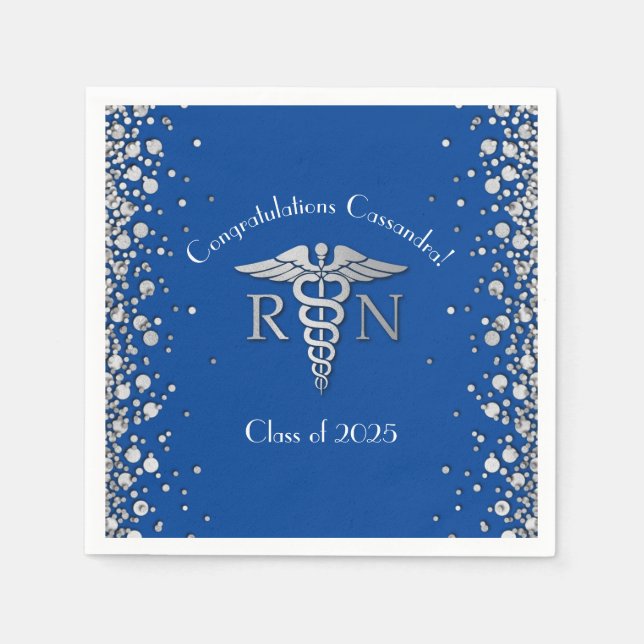 Nurse Nursing School Graduation Party Blue Silver Napkin (Front)