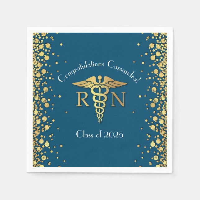 Nurse Nursing School Graduation Party Gold Blue Napkin (Front)