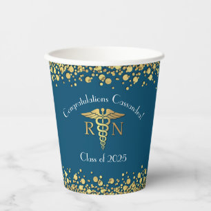 Nurse Nursing School Graduation Party Gold Blue Paper Cups