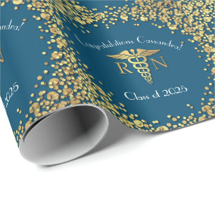 Nurse Nursing School Graduation Party Gold Blue Wrapping Paper