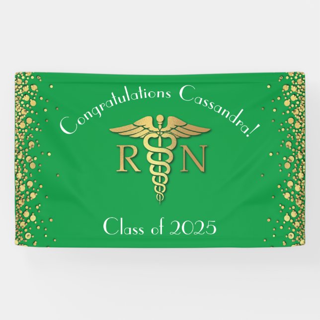 Nurse Nursing School Graduation Party Green Gold Banner (Horizontal)