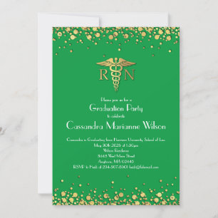 Nurse Nursing School Graduation Party Green Gold Invitation