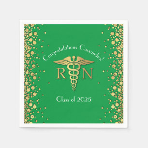 Nurse Nursing School Graduation Party Green Gold Napkin