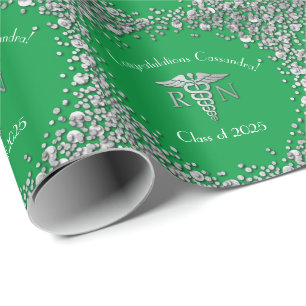 Nurse Nursing School Graduation Party Green Silver Wrapping Paper