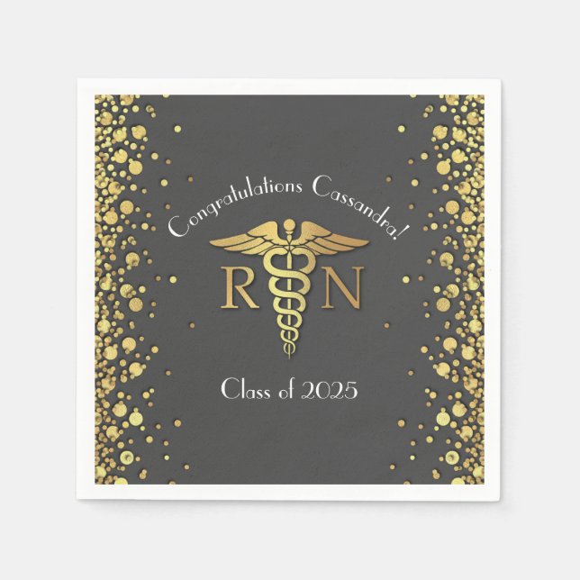 Nurse Nursing School Graduation Party Grey Gold Napkin (Front)