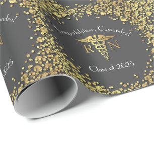 Nurse Nursing School Graduation Party Grey Gold Wrapping Paper
