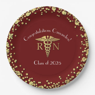 Nurse Nursing School Graduation Party Maroon Gold Paper Plate