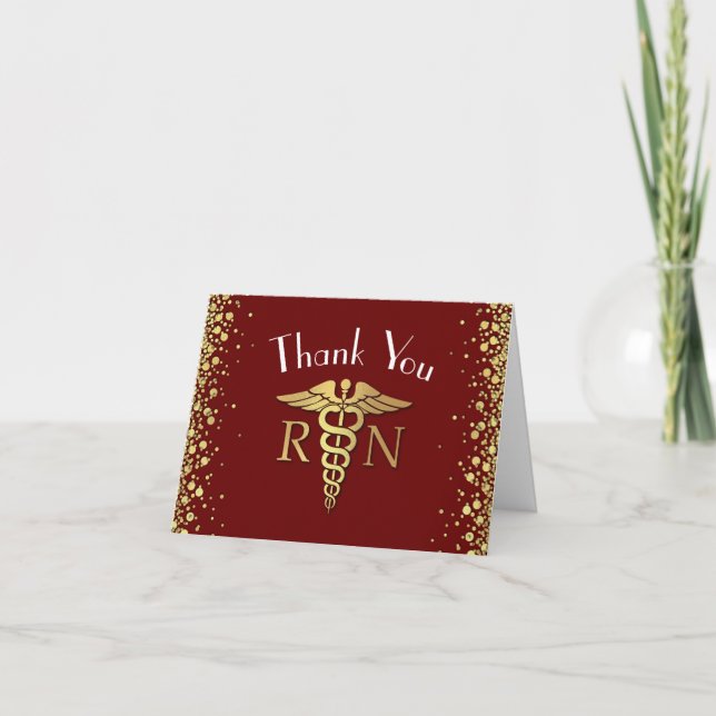 Nurse Nursing School Graduation Party Maroon Gold Thank You Card (Front)