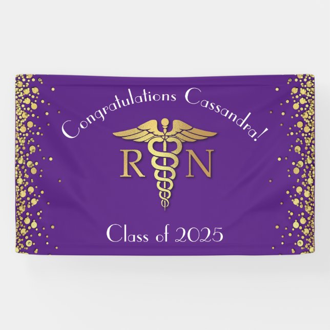 Nurse Nursing School Graduation Party Purple Gold Banner (Horizontal)
