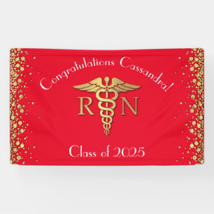 Nurse Nursing School Graduation Party Red Gold Banner