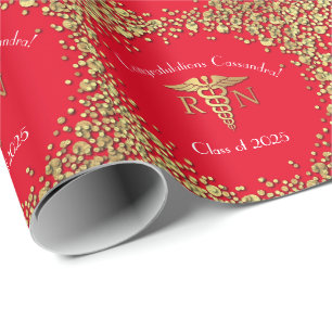 Nurse Nursing School Graduation Party Red Gold Wrapping Paper