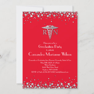 Nurse Nursing School Graduation Party Red Silver Invitation