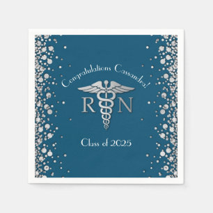 Nurse Nursing School Graduation Party Silver Blue Napkin