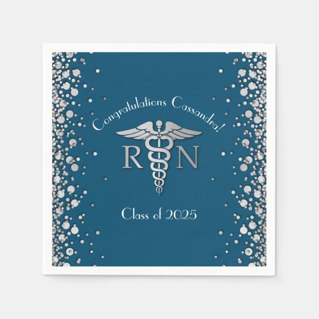 Nurse Nursing School Graduation Party Silver Blue Napkin (Front)