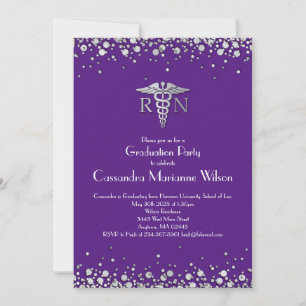 Nurse Nursing School Graduation Purple Silver Invitation