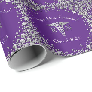 Nurse Nursing School Graduation Purple Silver Wrapping Paper