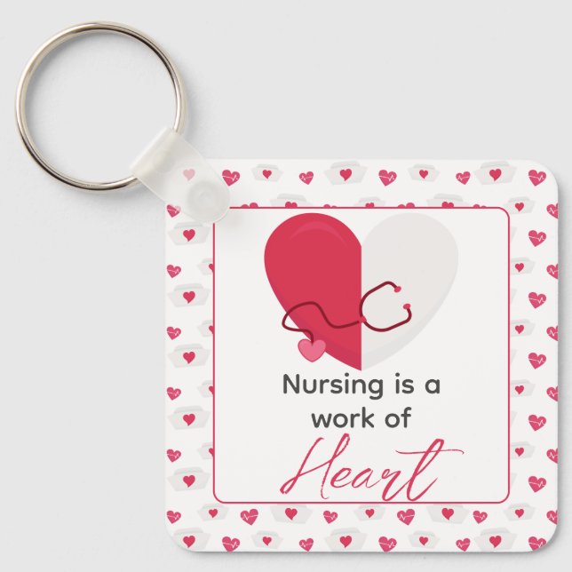 Nurse Nursing Valentine Day Pink Heart Name On Key Ring (Front)