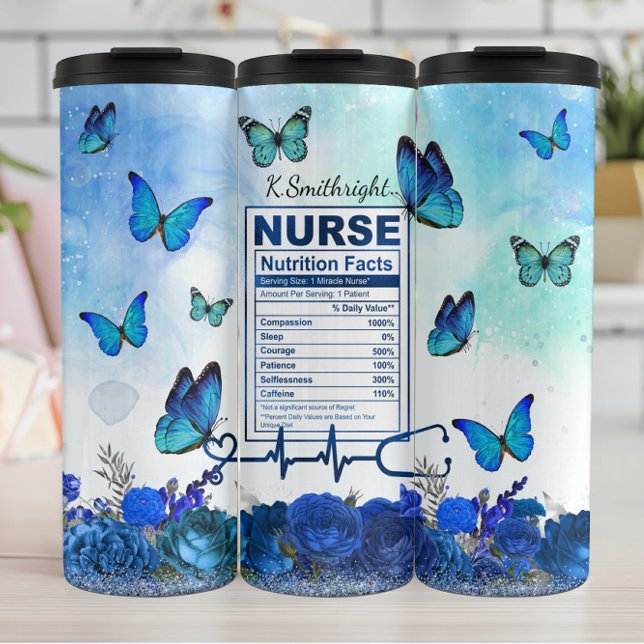 Nurse Nutrition Facts Blue Butterfly Thermal Tumbler (Creator Uploaded)