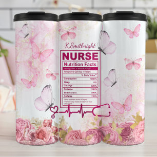 Nurse Nutrition Facts Floral Butterfly Thermal Tumbler