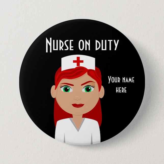 Nurse On Duty Black Round Button (Front)
