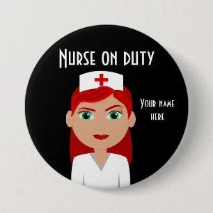 Nurse On Duty Black Round Button